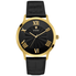 Đồng hồ GUESS Men's U0794G1 Dressy Gold-Tone Watch Plain Black Dial and Genuine Leather Strap Buckle